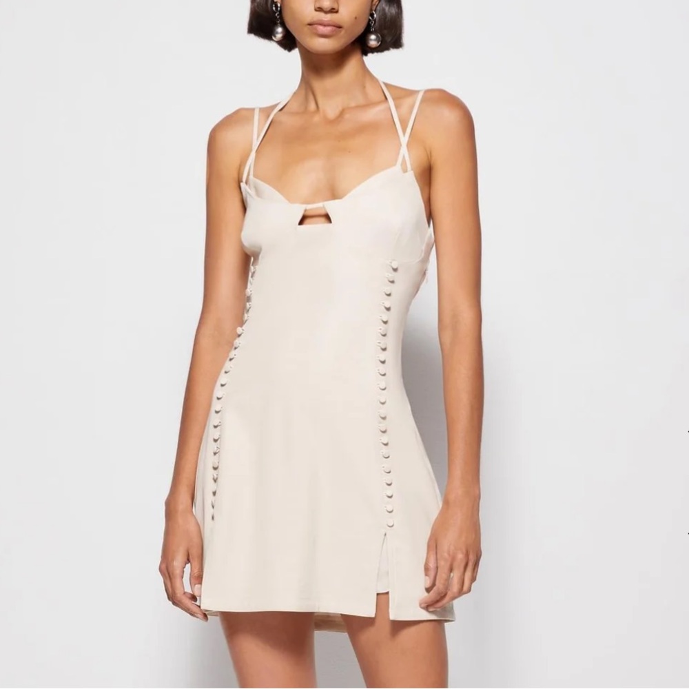 Jonathan Simkhai Cream Mini Dress with Button-Trim